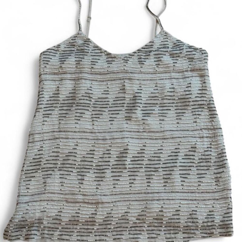 Haute Hippie Beaded Embellished Cami Tank – Cream/Taupe – Size XS